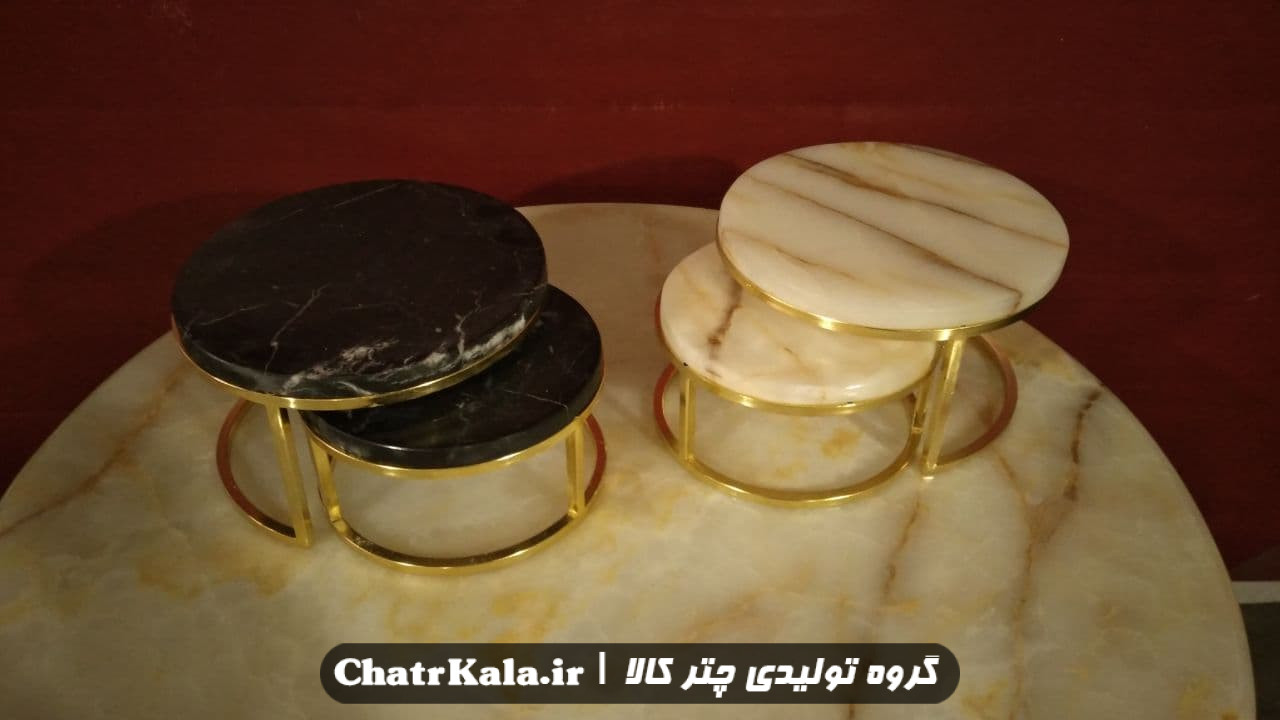 استند مزه خوری دو تیکه گرد با سنگ مر مر